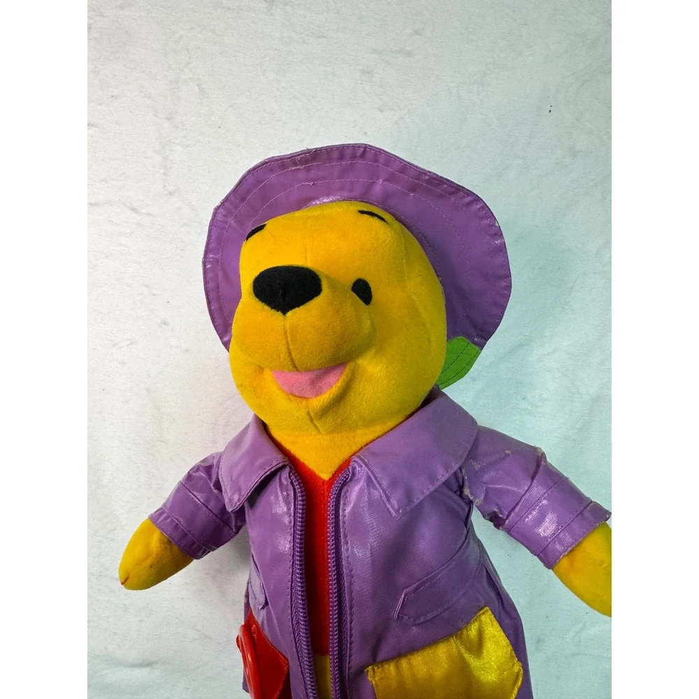 Disney Winnie the Pooh Plush Toy Toddler Purple Raincoat‎  Vintage Interactive